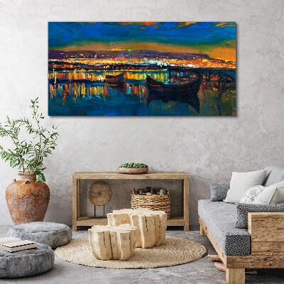 The bay in the glow of sunset Canvas Wall art