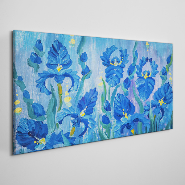 Blue irises against the blue background Canvas print