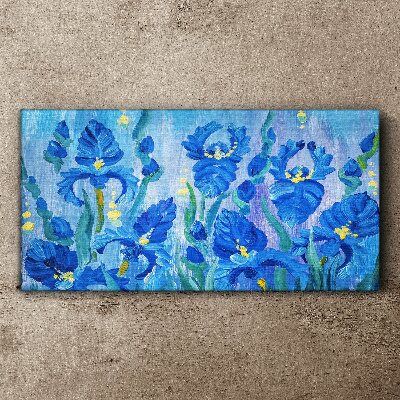 Blue irises against the blue background Canvas print