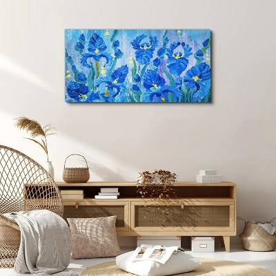 Blue irises against the blue background Canvas print