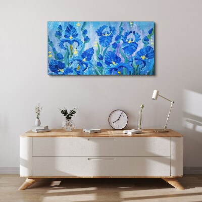 Blue irises against the blue background Canvas print