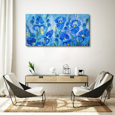 Blue irises against the blue background Canvas print