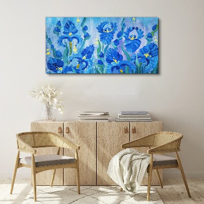 Blue irises against the blue background Canvas print