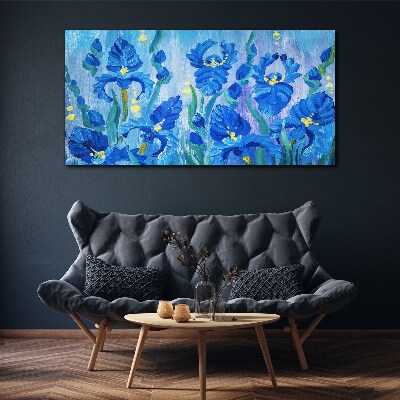 Blue irises against the blue background Canvas print