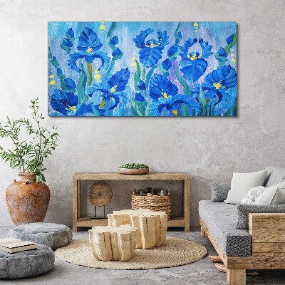 Blue irises against the blue background Canvas print