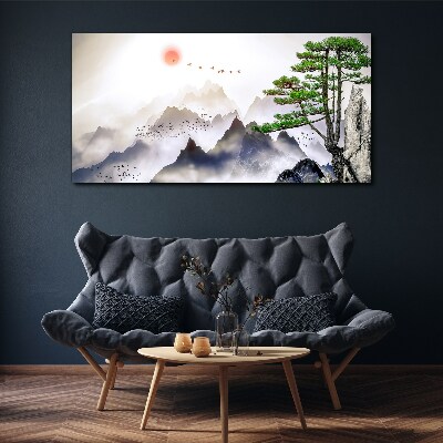Mountains and birds in the morning light Canvas Wall art