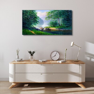 Forest river landscape Canvas Wall art