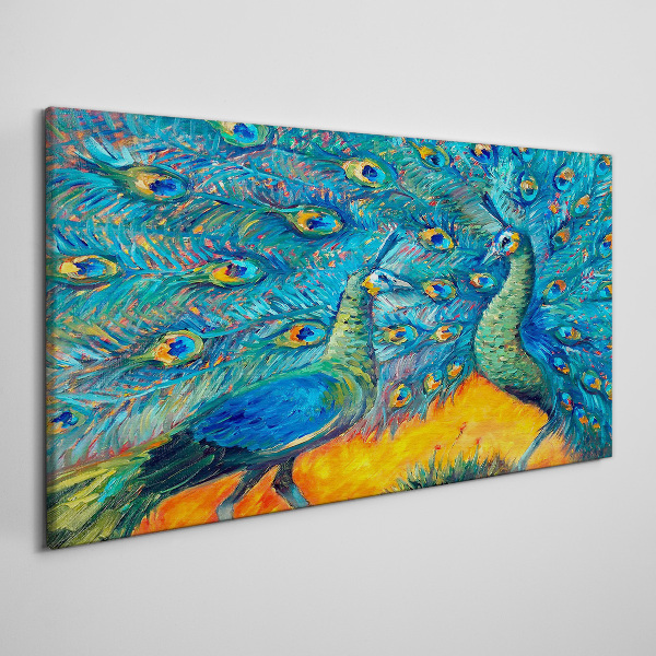 Dancing peacocks in a colorful display Canvas Wall art