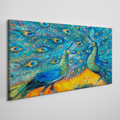 Dancing peacocks in a colorful display Canvas Wall art