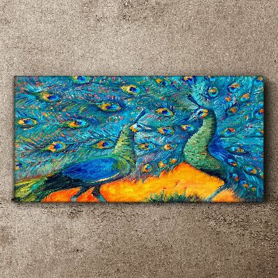 Dancing peacocks in a colorful display Canvas Wall art