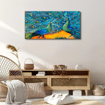 Dancing peacocks in a colorful display Canvas Wall art