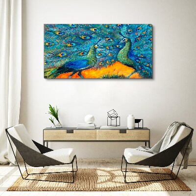Dancing peacocks in a colorful display Canvas Wall art
