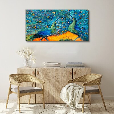 Dancing peacocks in a colorful display Canvas Wall art