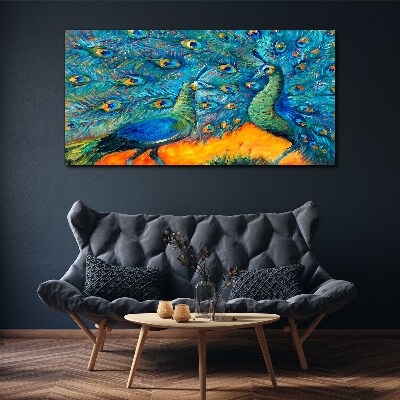 Dancing peacocks in a colorful display Canvas Wall art