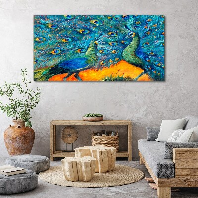 Dancing peacocks in a colorful display Canvas Wall art