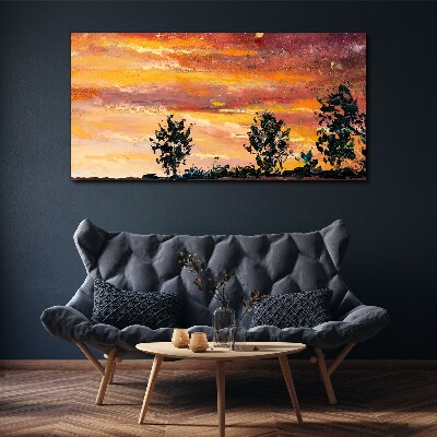 Sunset over the trees Canvas Wall art