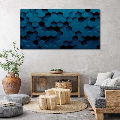 Geometric hexagons in shades of blue Canvas print