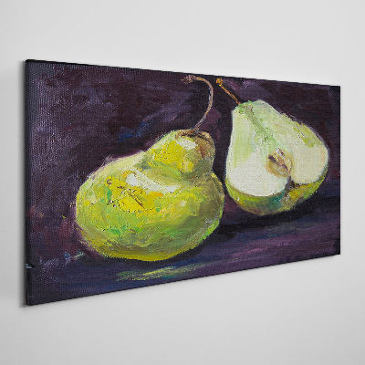 Green pears on a dark background Canvas print