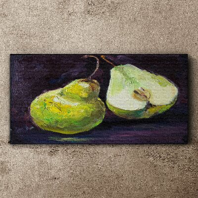 Green pears on a dark background Canvas print