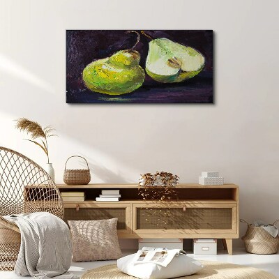 Green pears on a dark background Canvas print