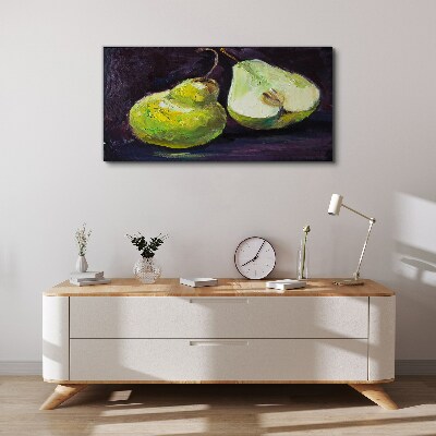 Green pears on a dark background Canvas print
