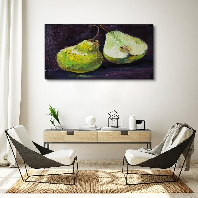 Green pears on a dark background Canvas print
