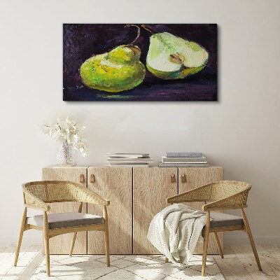 Green pears on a dark background Canvas print