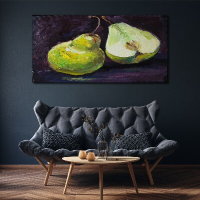 Green pears on a dark background Canvas print