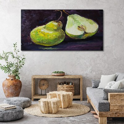 Green pears on a dark background Canvas print