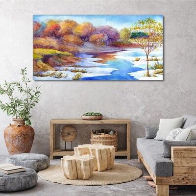Watercolor tree river Canvas print