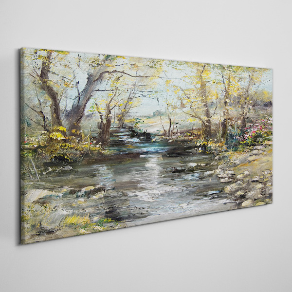 Spring landscape by the stream Canvas Wall art