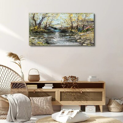 Spring landscape by the stream Canvas Wall art