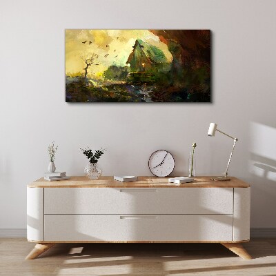 Winter landscape with a house Canvas print