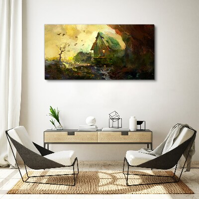 Winter landscape with a house Canvas print