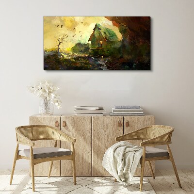 Winter landscape with a house Canvas print