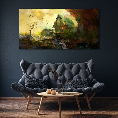 Winter landscape with a house Canvas print