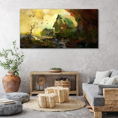 Winter landscape with a house Canvas print