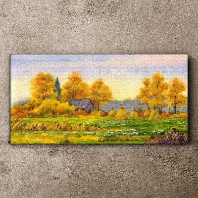 Painting autumn village Canvas print