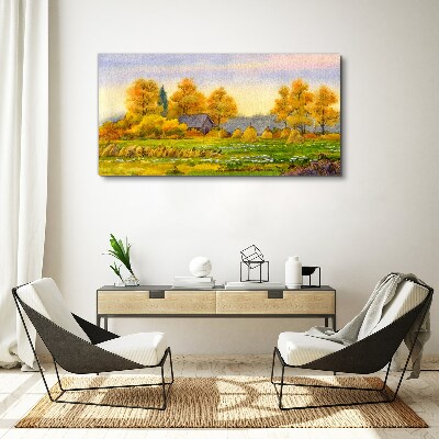 Painting autumn village Canvas print