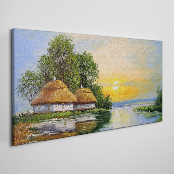 A peaceful sunset over the village Canvas print