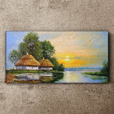 A peaceful sunset over the village Canvas print