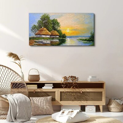 A peaceful sunset over the village Canvas print