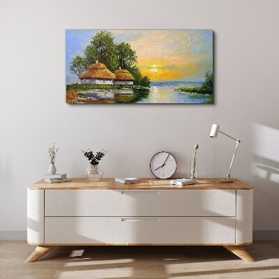 A peaceful sunset over the village Canvas print