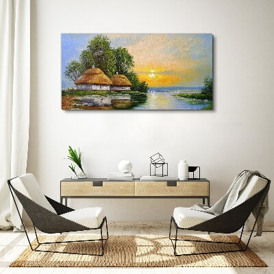 A peaceful sunset over the village Canvas print