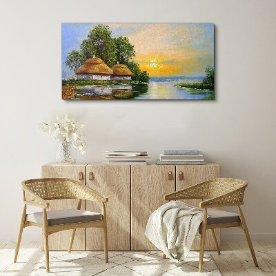 A peaceful sunset over the village Canvas print