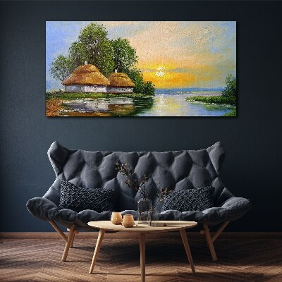 A peaceful sunset over the village Canvas print