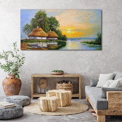 A peaceful sunset over the village Canvas print