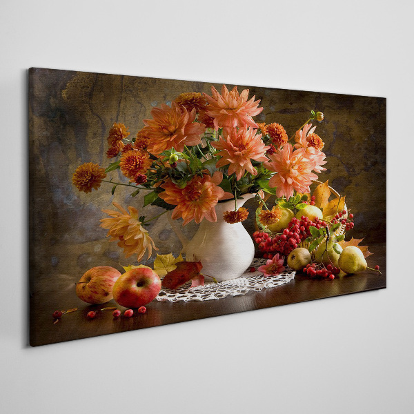 Flowers and fruit in a vase Canvas print