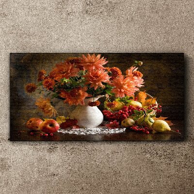 Flowers and fruit in a vase Canvas print