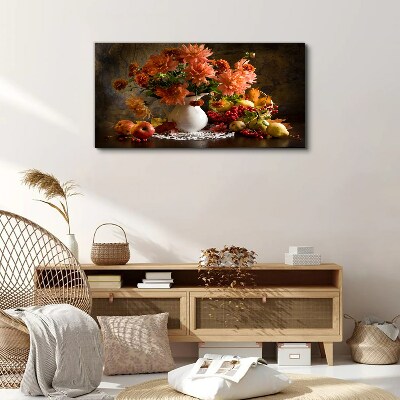 Flowers and fruit in a vase Canvas print